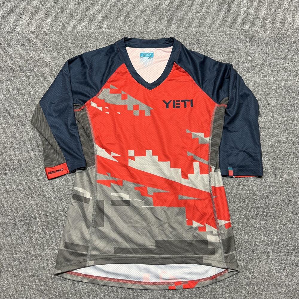 Yeti Beti Shirt Womens Medium Multicolor 3/4 Sleeve V-Neck Cycling Jersey Top